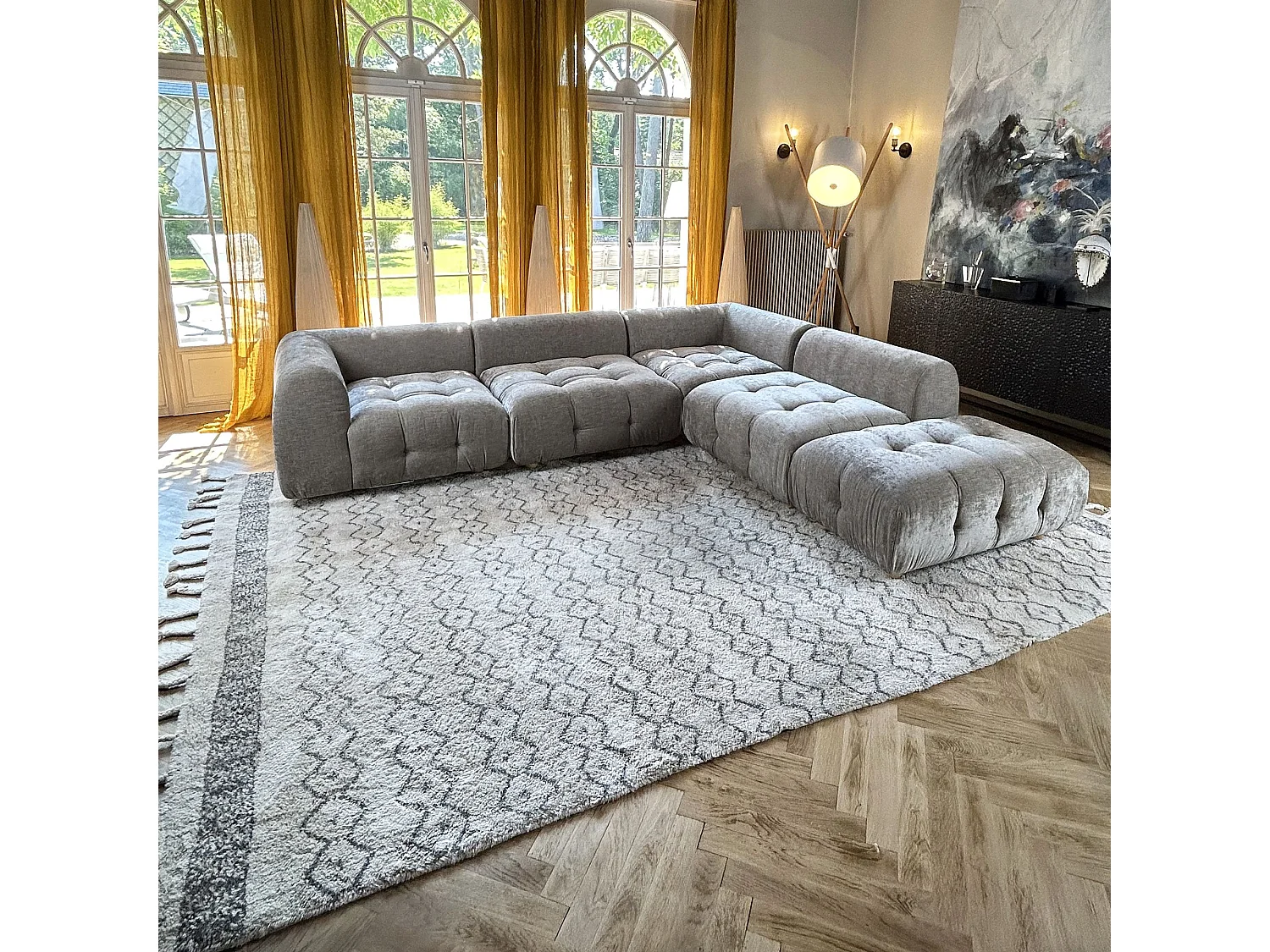 Now's Home - Tapis Berbere En Coton Imprime Noir Et Beige 350x250 Cm Atlas