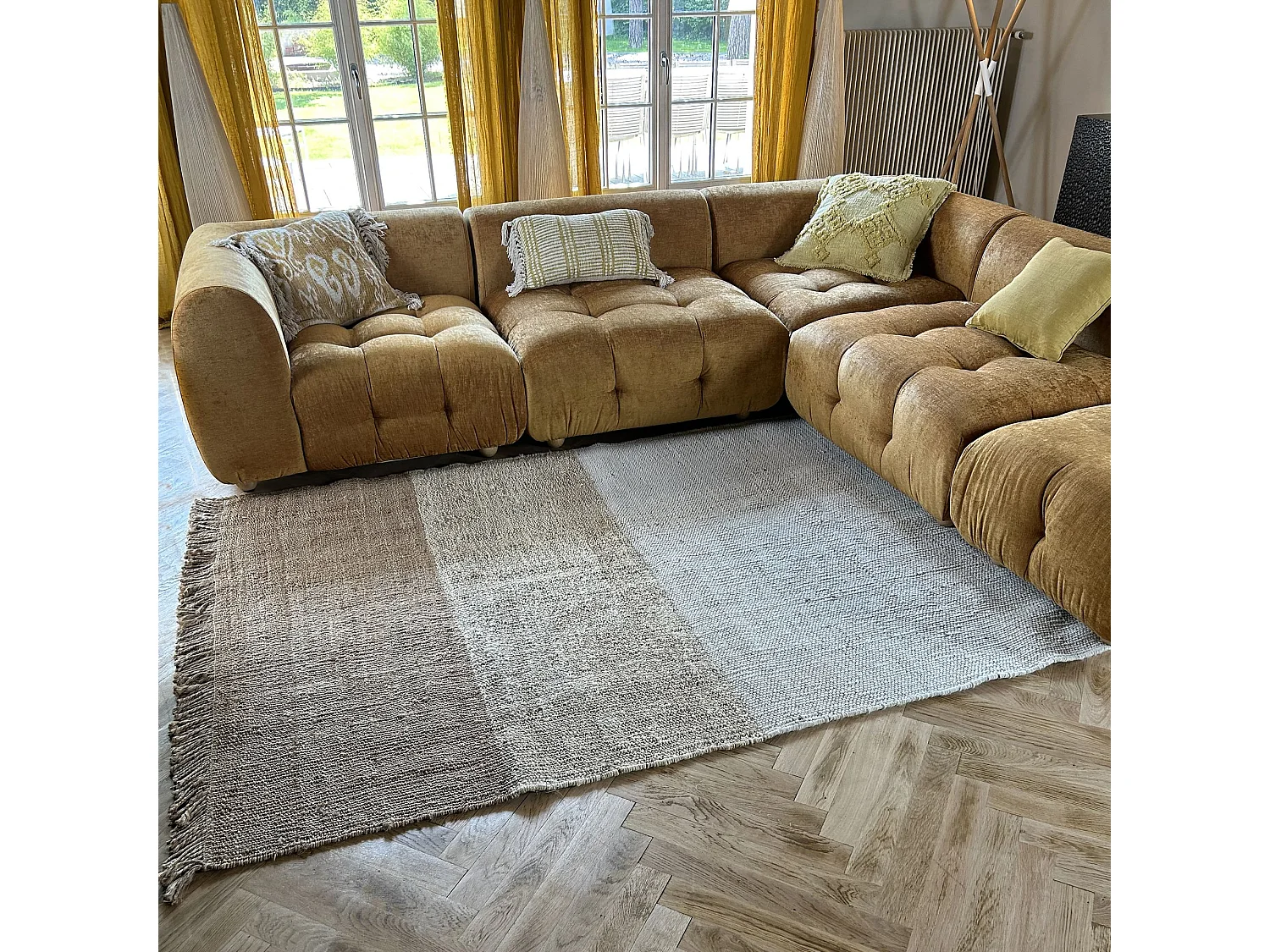 Now's Home - Tapis En Jute Et Laine Tisse A  La  Main Avec Franges 160x230cm Franca