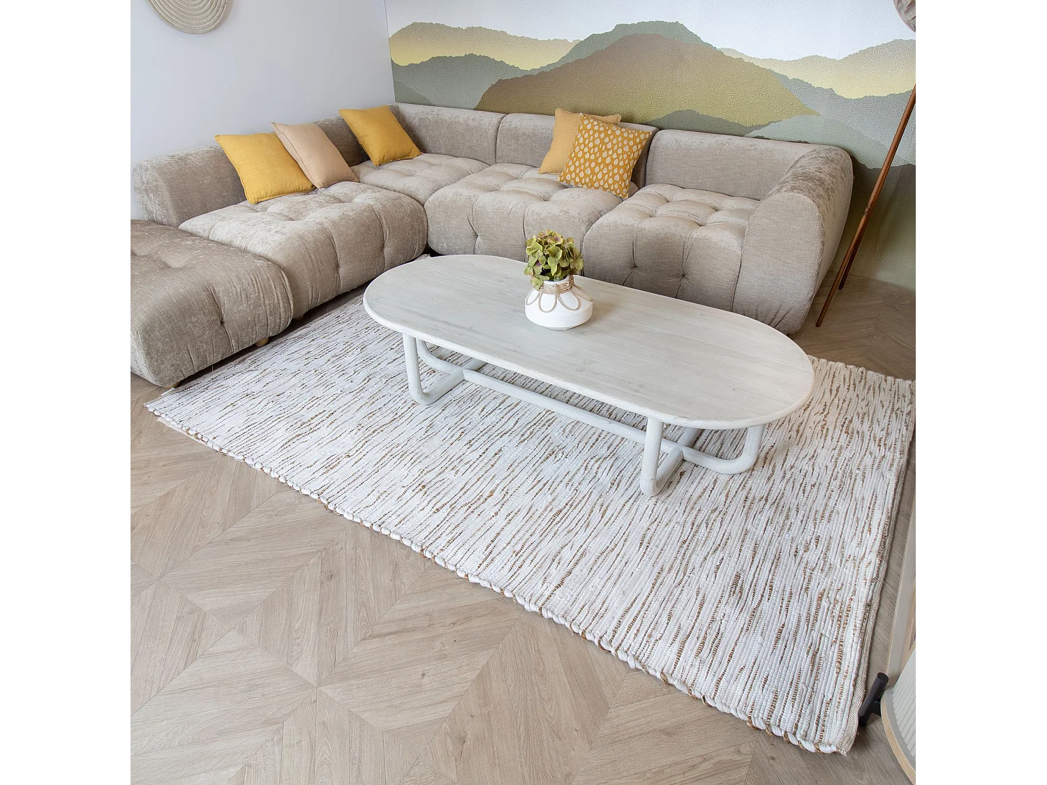 Now's Home - Tapis Beige Et Blanc En Coton & Jute 240x170cm Ankara