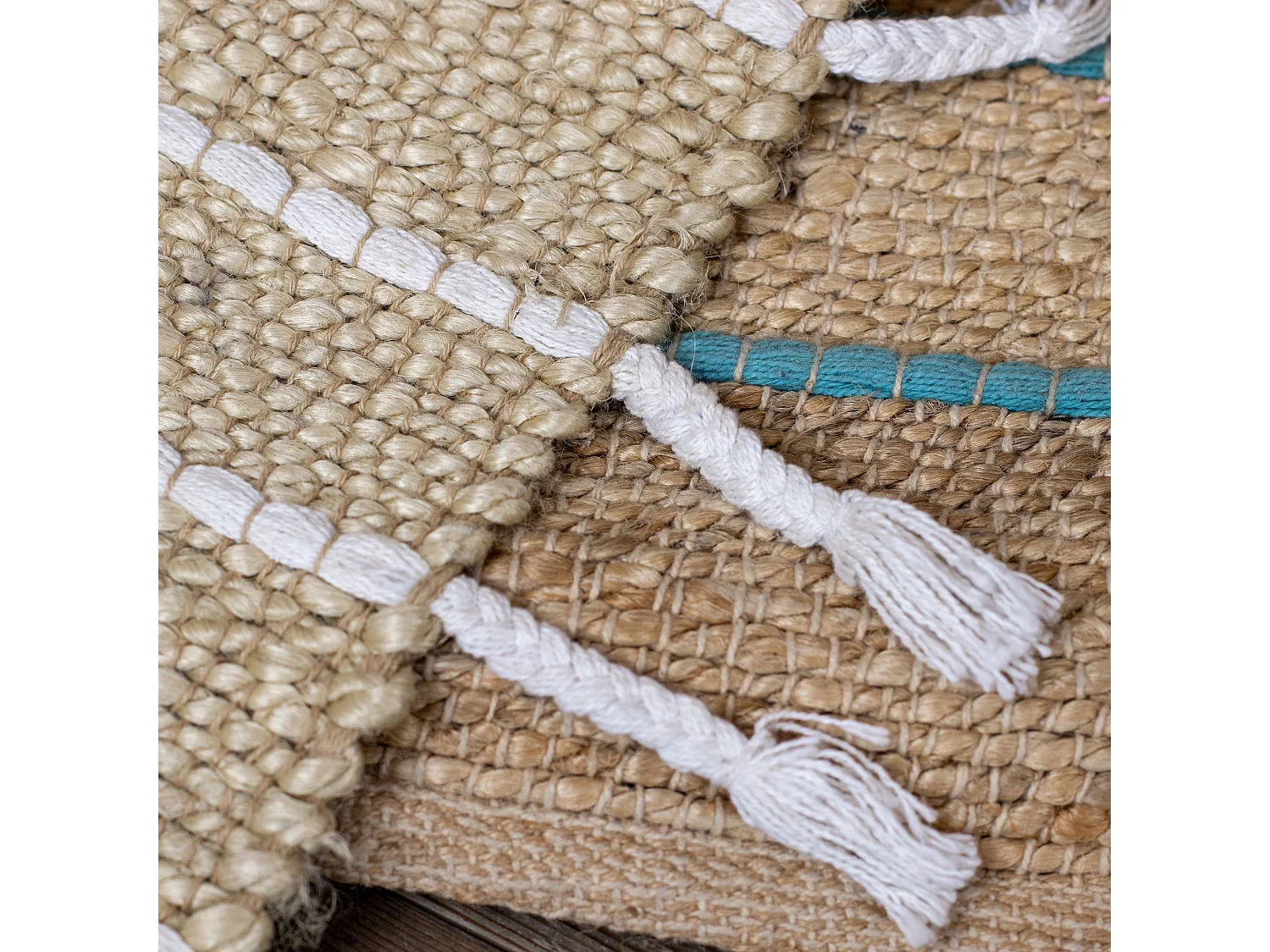Now's Home - Tapis Naturel Rayures Blanches En Jute Et Coton 80x60cm Didim