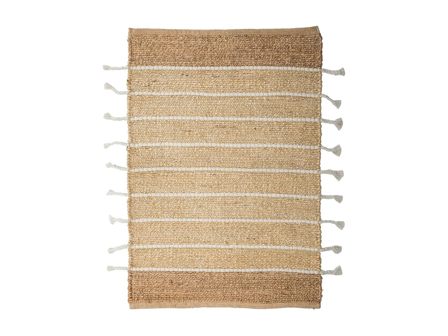 Now's Home - Tapis Naturel Rayures Blanches En Jute Et Coton 80x60cm Didim