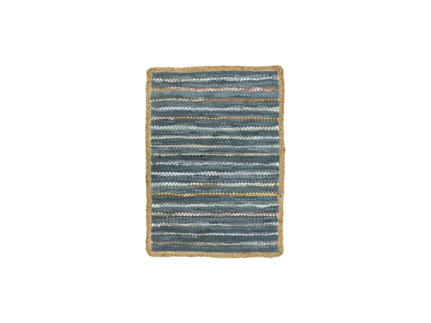 Now's Home - Tapis En Cuir Recycle Jute Et Coton Bleu Et Argente 60x80cm Asma