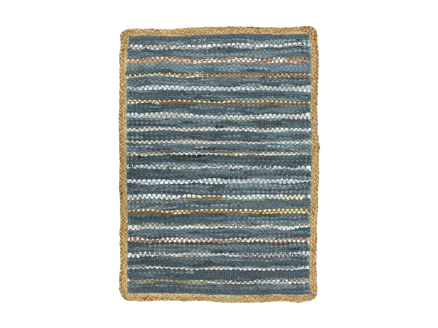Now's Home - Tapis En Cuir Recycle Jute Et Coton Bleu Et Argenté 60x80cm Asma