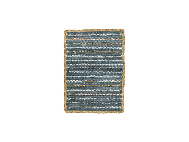 Now's Home - Tapis En Cuir Recycle Jute Et Coton Bleu Et Argente 60x80cm Asma