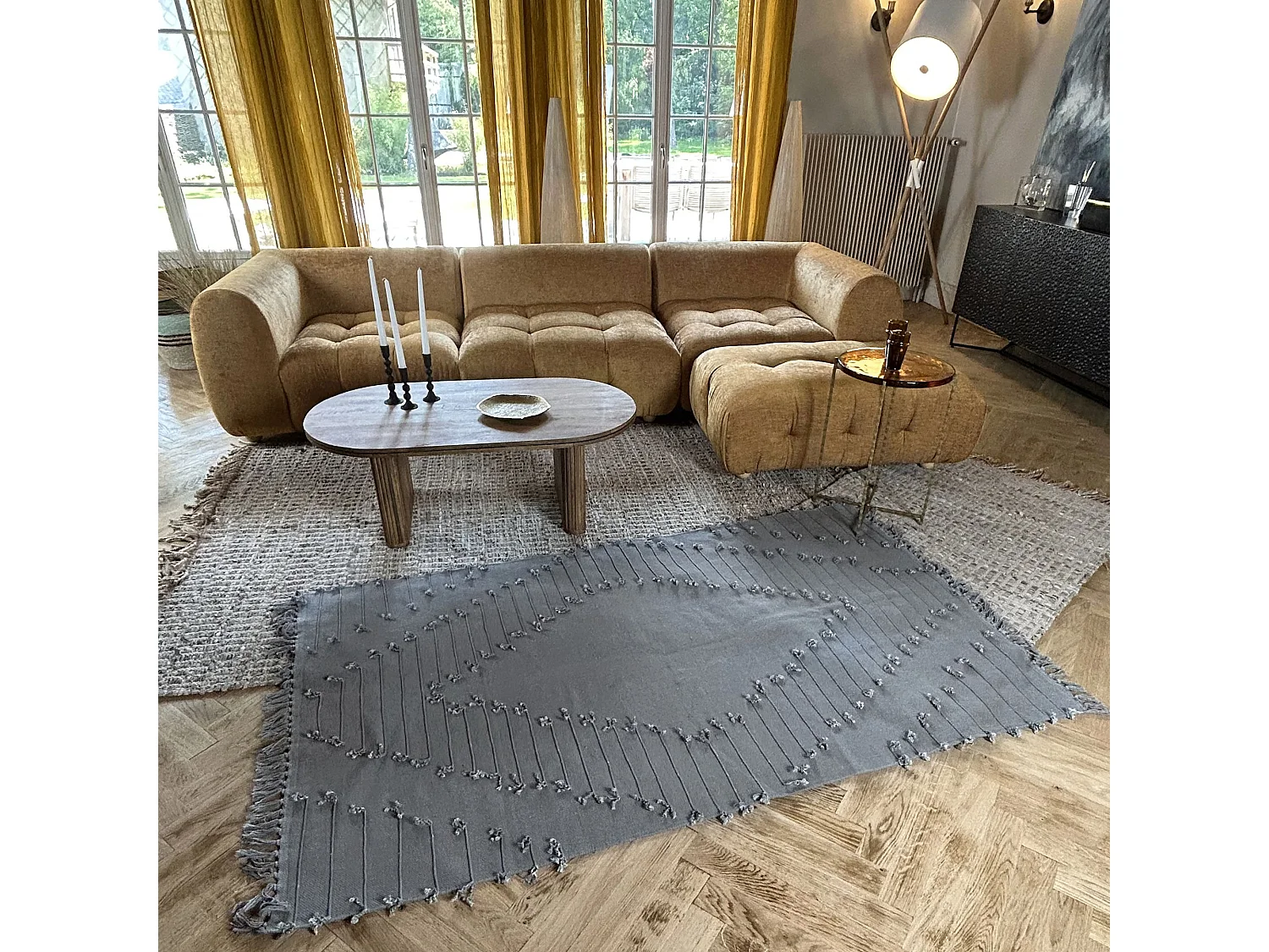 Now's Home - Tapis En Coton Tisse A La  Main Gris Bleute 120x180cm Noos