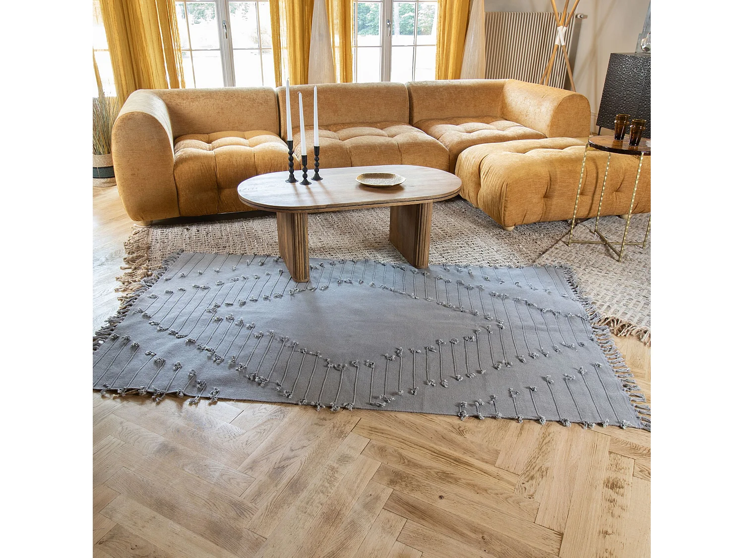 Now's Home - Tapis En Coton Tisse A La  Main Gris Bleute 120x180cm Noos