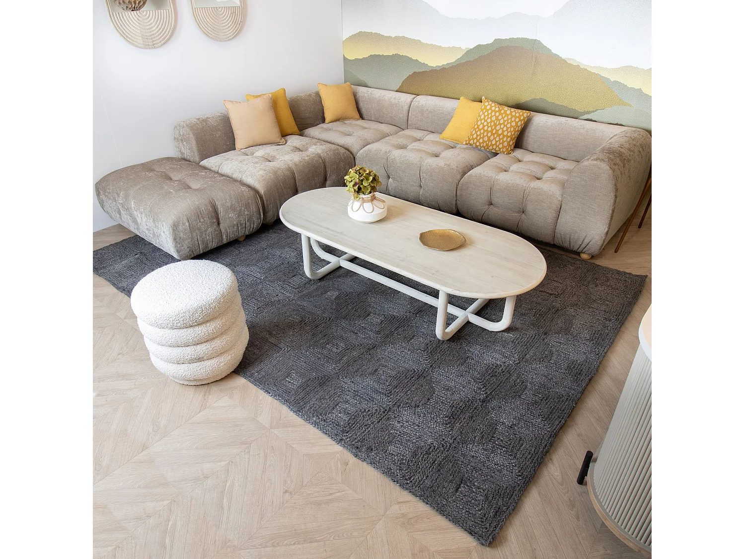 Now's Home - Tapis Rectangulaire Gris Jute-tissage Ellipse 200x300cm Bolu