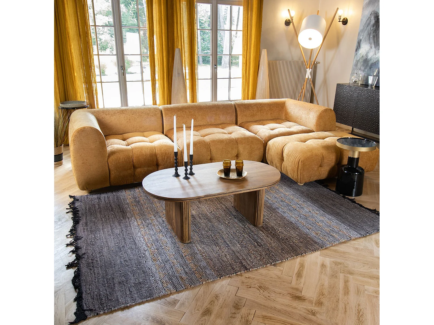 Now's Home - Tapis En Cuir Recycle Et Coton Tisse Main 150x240cm  Adana