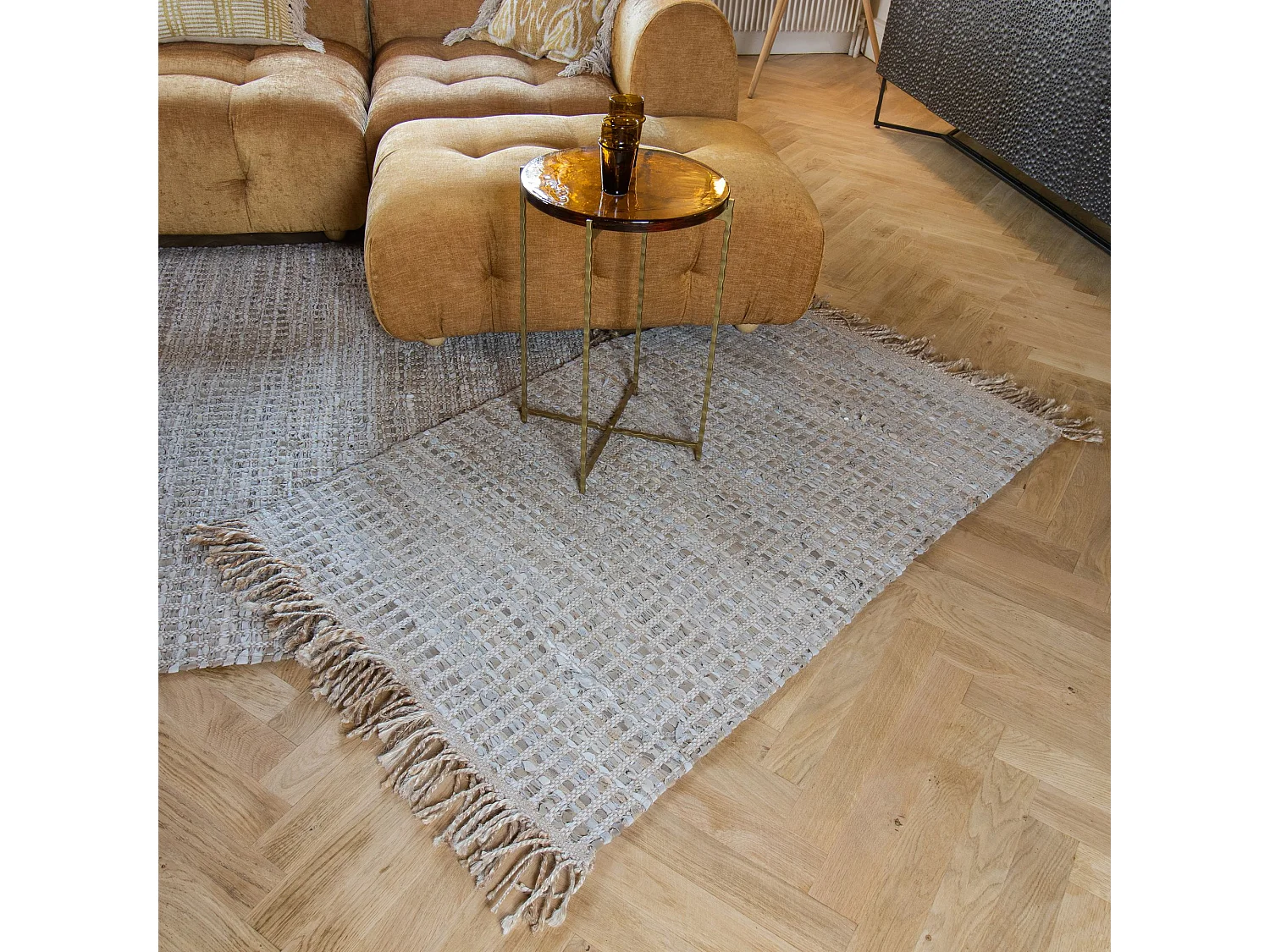 Now's Home - Tapis En Cuir Jute Et Coton Tisse A La  Main Taupe 90x150cm Altay