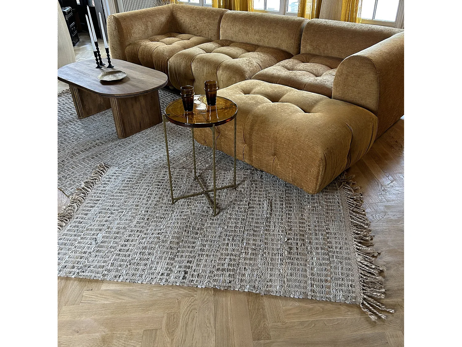 Now's Home - Tapis En Cuir Jute Et Coton Tisse A La  Main Taupe 90x150cm Altay