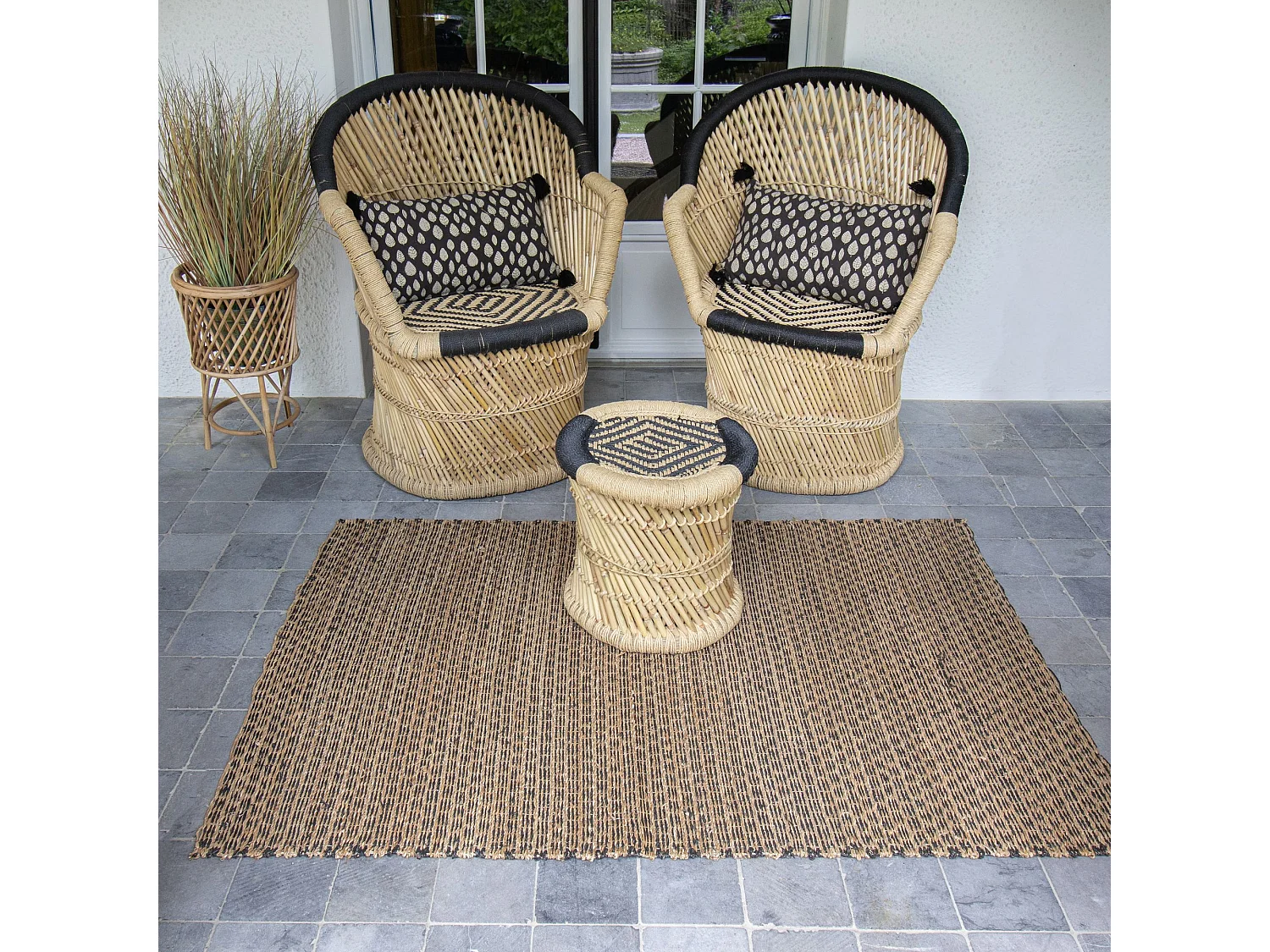 Now's Home - Tapis En Osier Couleur Naturel & Noir 100x150cm Phiphi