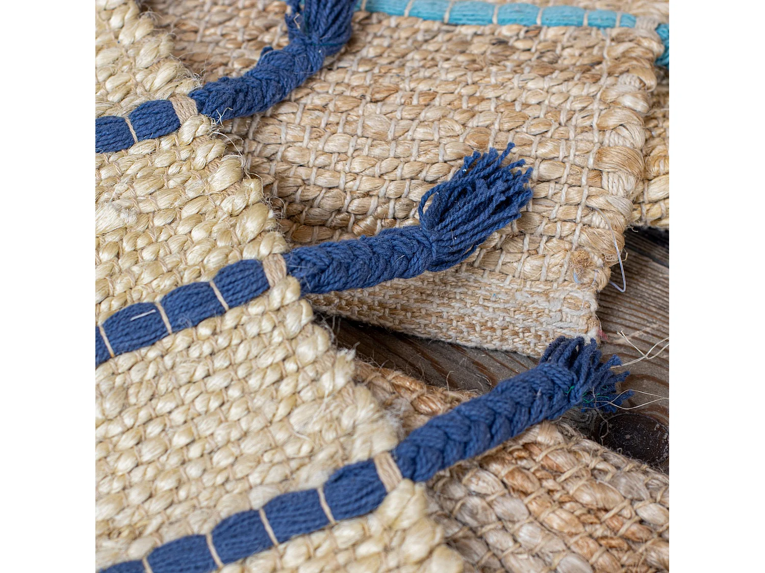 Now's Home - Tapis Beige/ecru Rayures Bleu En Jute Et Coton 80x60cm Didim