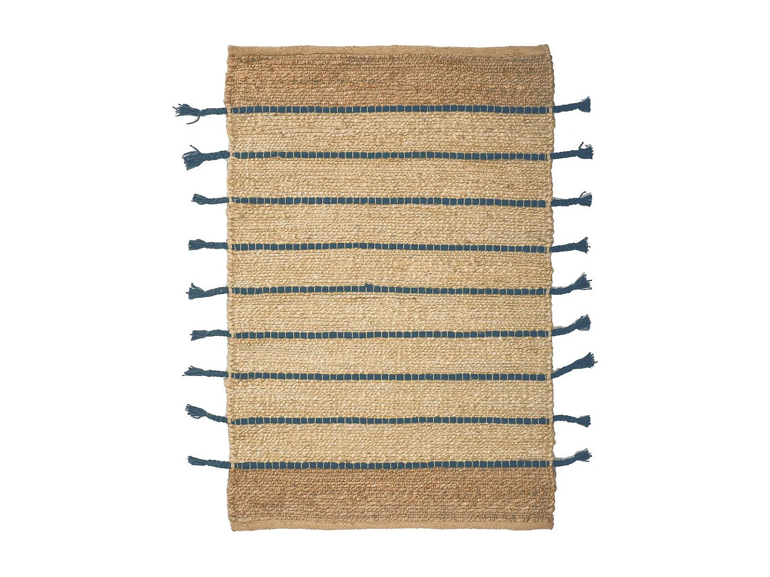 Now's Home - Tapis Beige/ecru Rayures Bleu En Jute Et Coton 80x60cm Didim