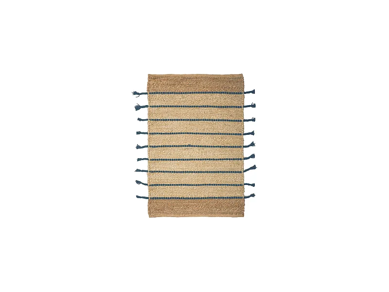 Now's Home - Tapis Beige/ecru Rayures Bleu En Jute Et Coton 80x60cm Didim