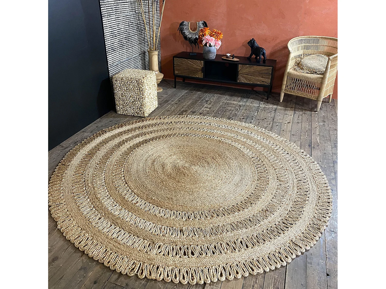 Now's Home - Tapis En Jute Naturelle Tresse A La Main Diametre 220cm Jerico