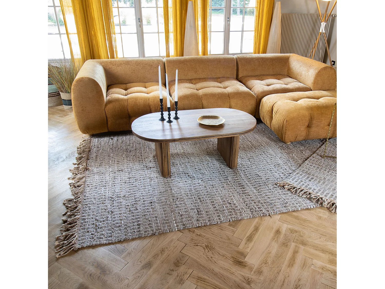 Now's Home - Tapis En Cuir Jute Et Coton Tisse A  La  Main Taupe 160x230cm Altay