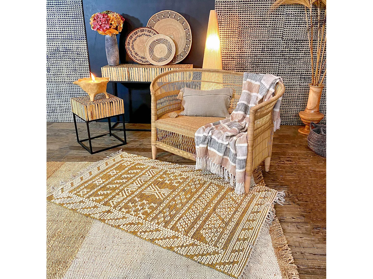 Now's Home - Tapis En Laine Et Coton Safran Tisse A  La  Main 90x150cm Tokat