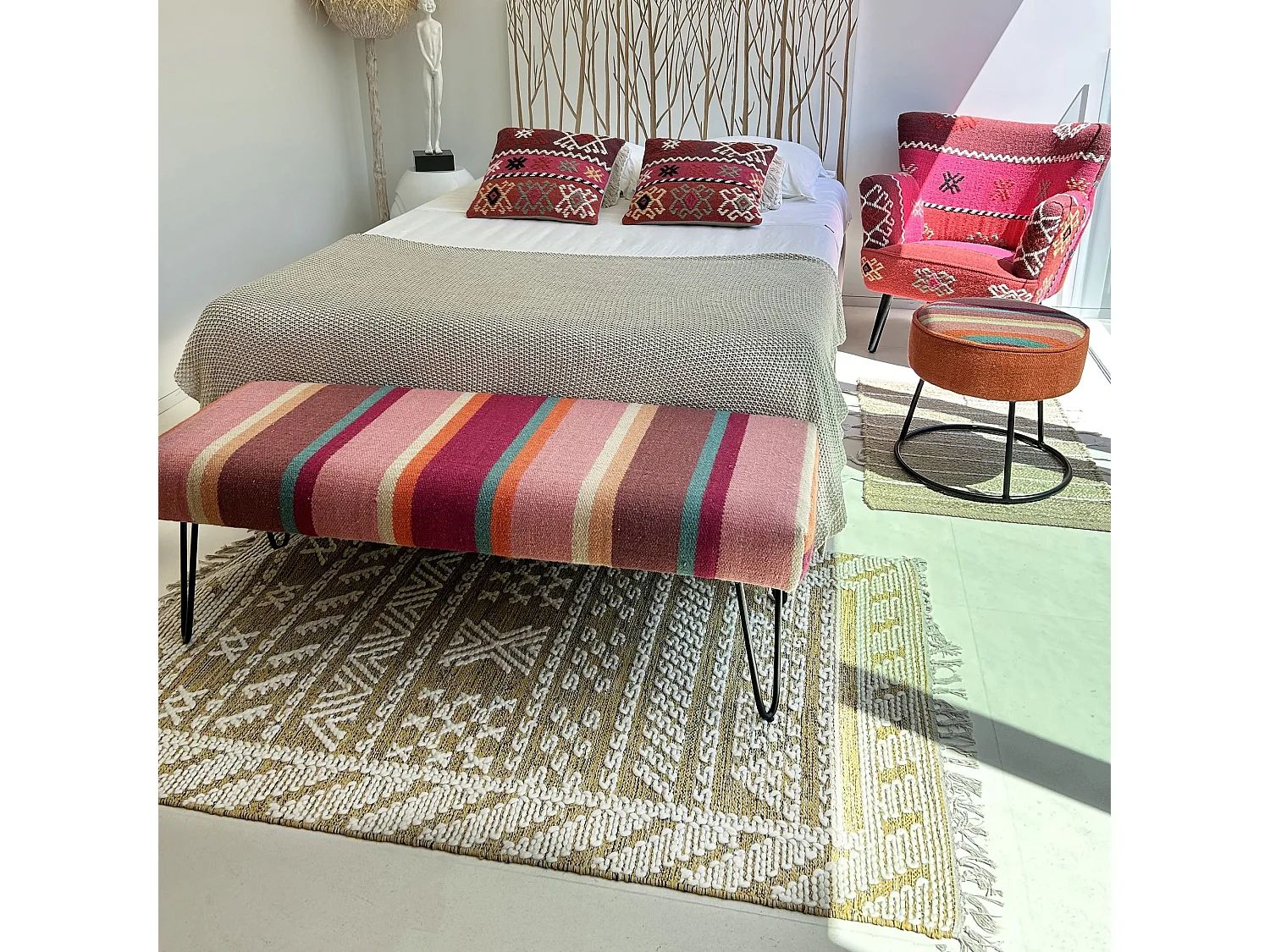 Now's Home - Tapis En Laine Et Coton Safran Tisse A  La  Main 90x150cm Tokat