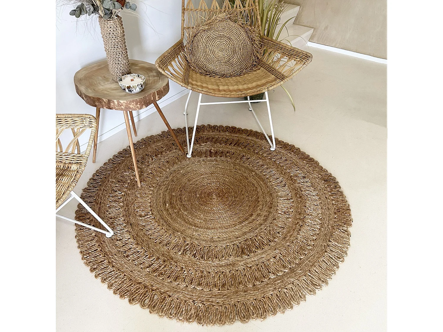 Now's Home - Tapis En Jute Naturelle Tresse A  La  Main Diametre 140cm Jerico