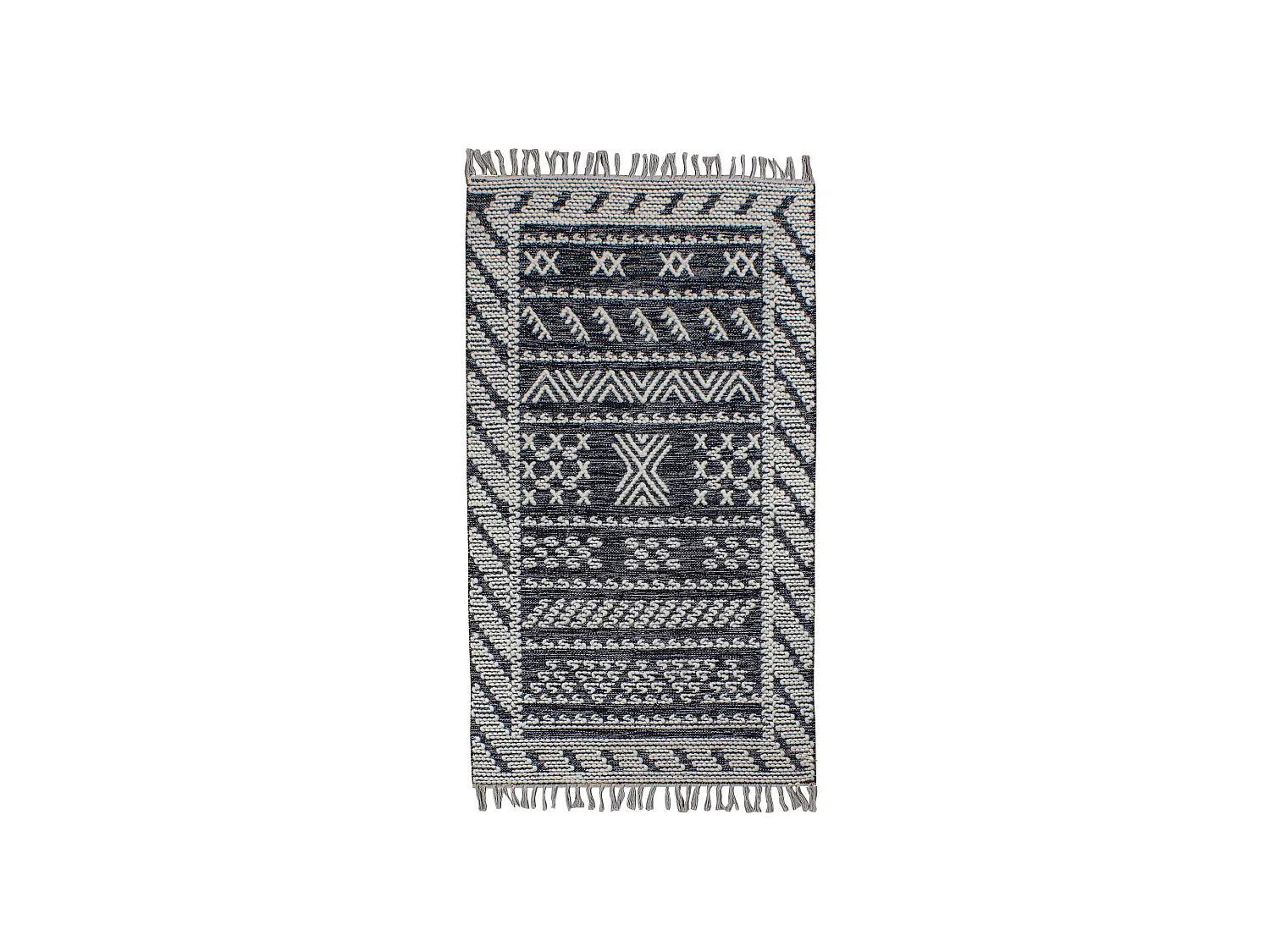 Now's Home - Tapis En Laine Et Coton Noir  Et  Gris Tisse A La  Main 90x150cm Tokat