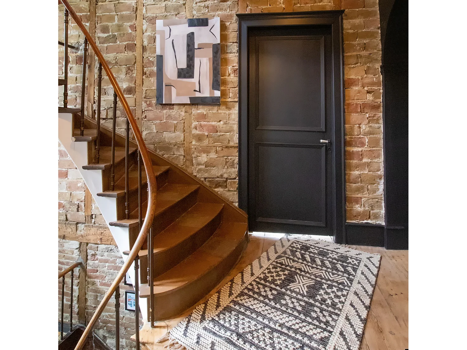 Now's Home - Tapis En Laine Et Coton Noir  Et  Gris Tisse A La  Main 90x150cm Tokat