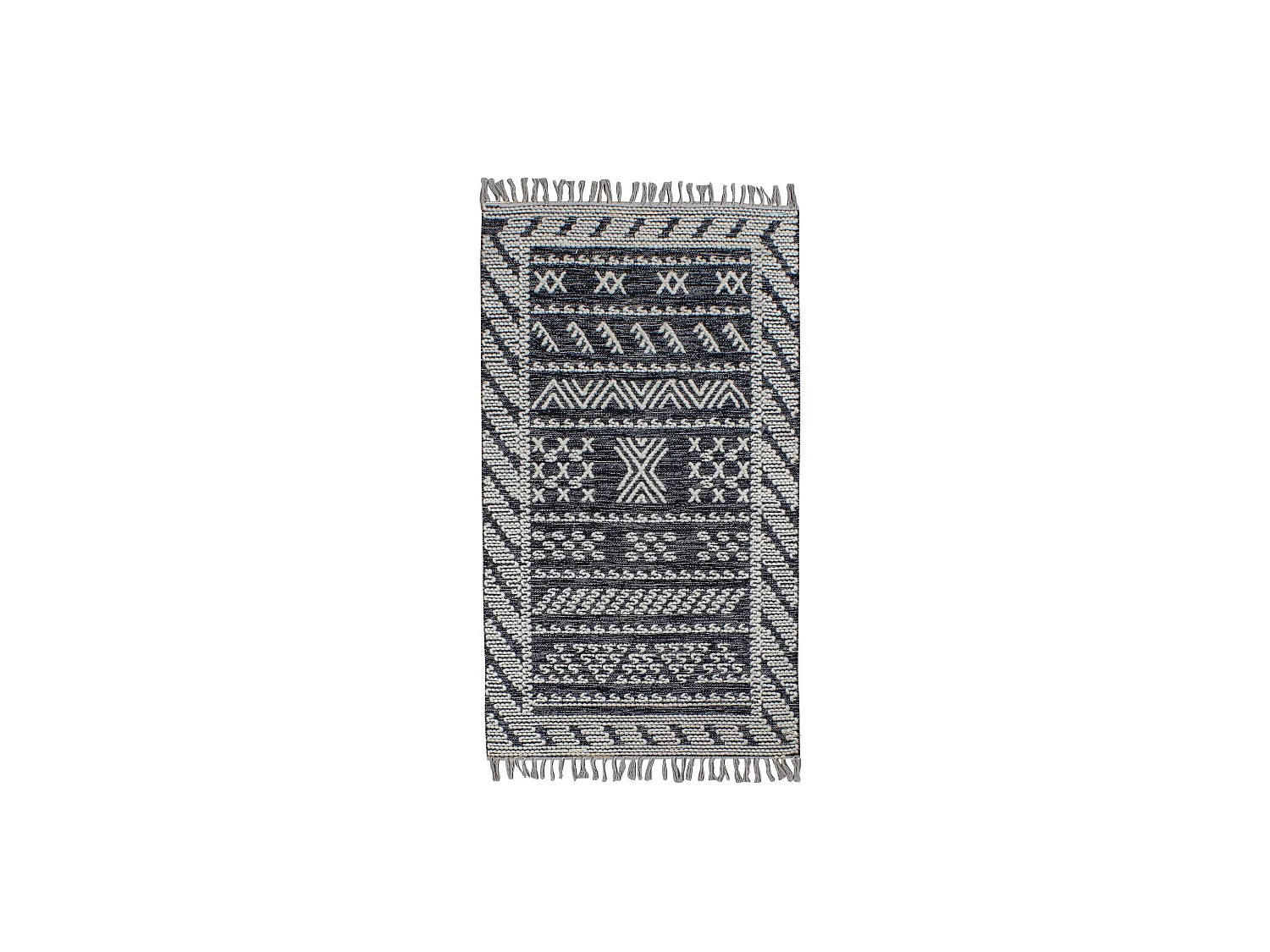 Now's Home - Tapis En Laine Et Coton Noir  Et  Gris Tisse A La  Main 90x150cm Tokat