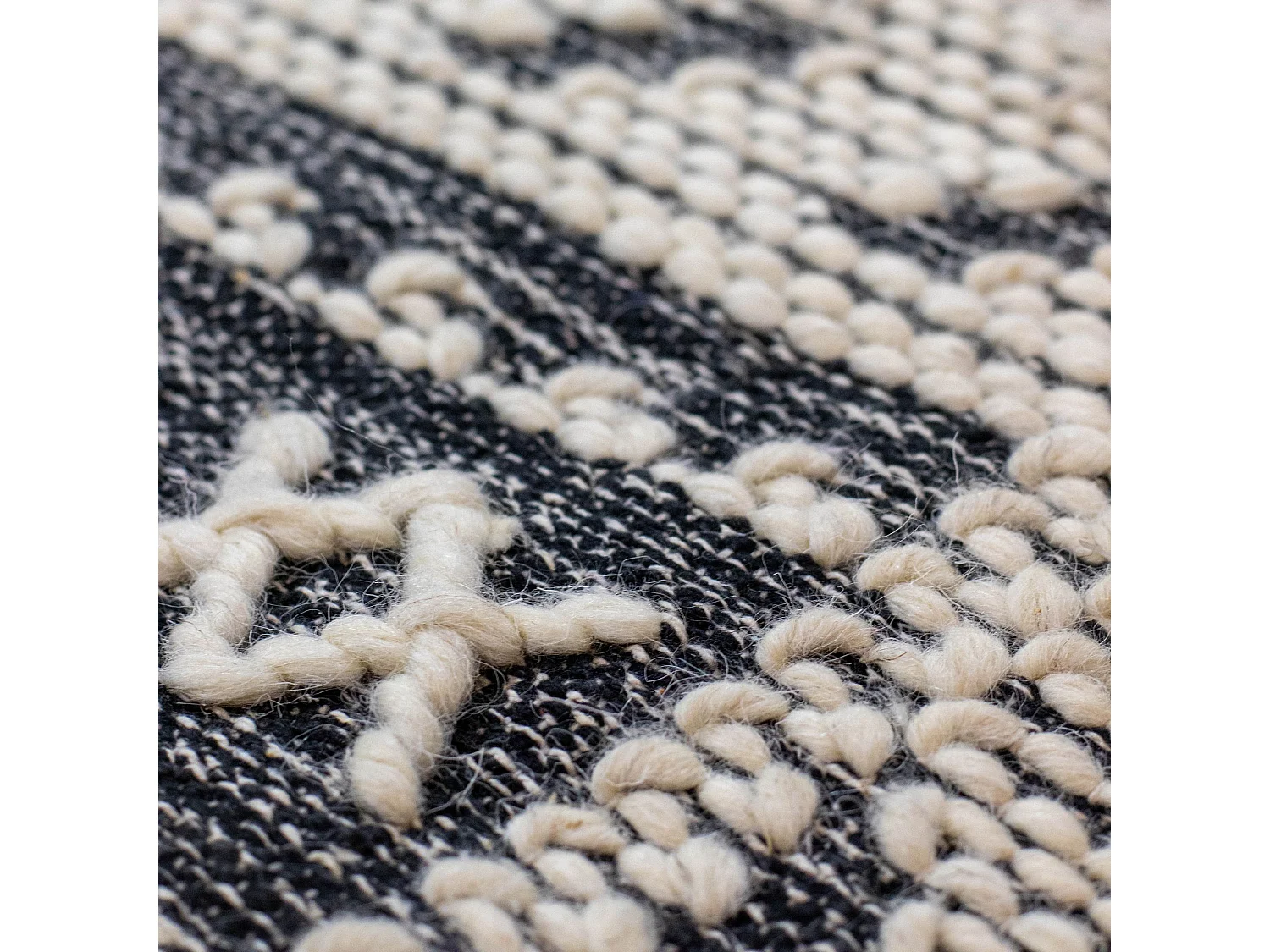 Now's Home - Tapis En Laine Et Coton Noir  Et  Gris Tisse A La  Main 90x150cm Tokat