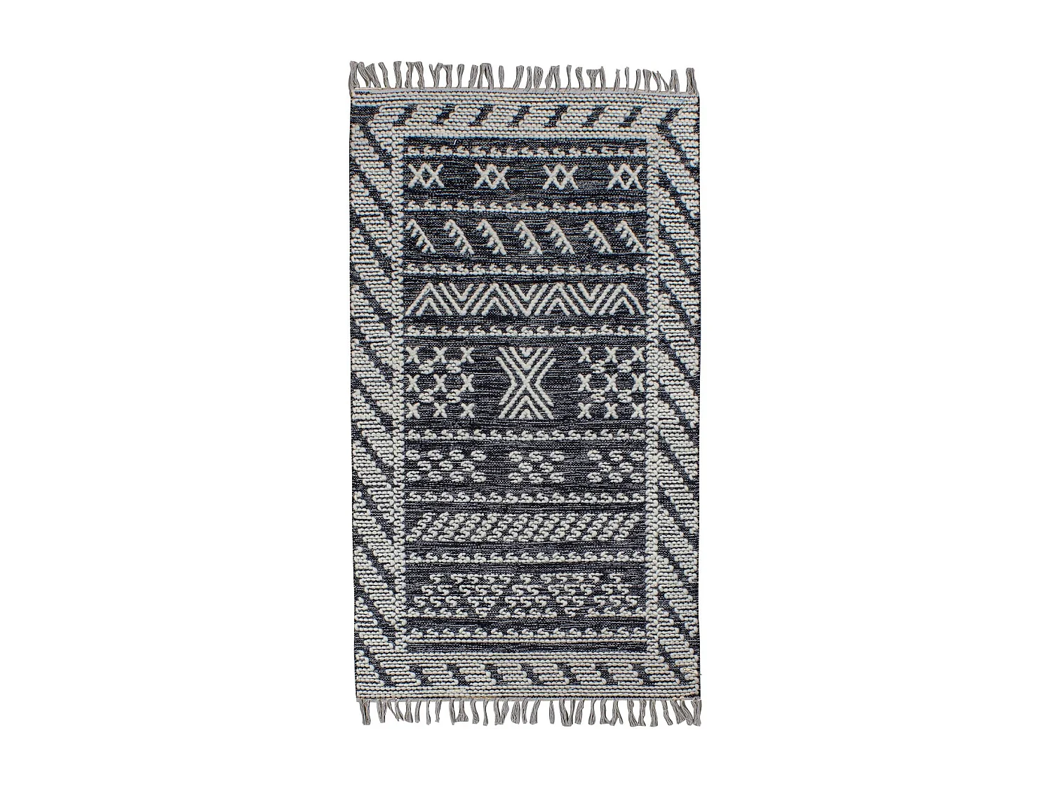 Now's Home - Tapis En Laine Et Coton Noir  Et  Gris Tisse A La  Main 90x150cm Tokat