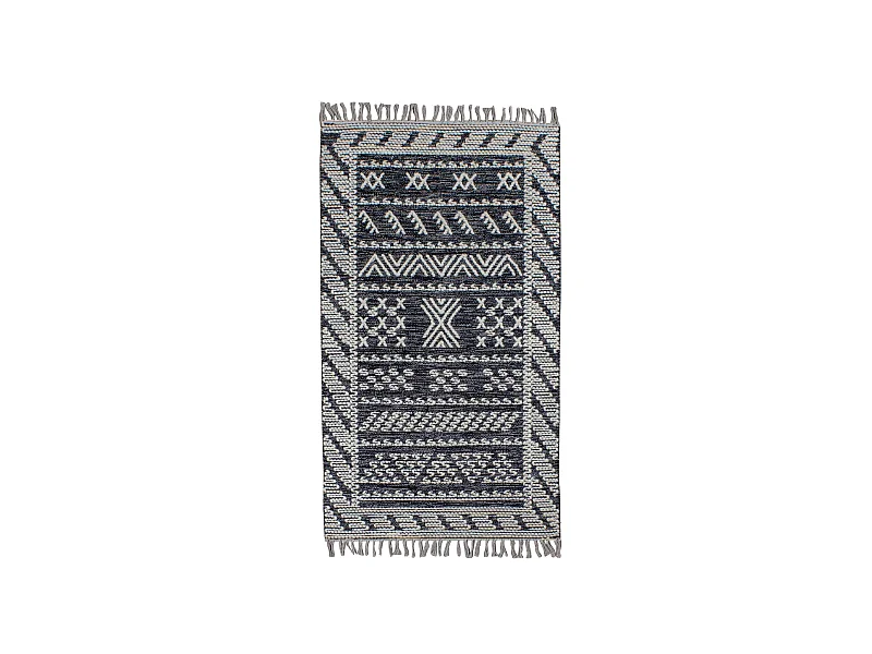 Now's Home - Tapis En Laine Et Coton Noir  Et  Gris Tisse A La  Main 90x150cm Tokat