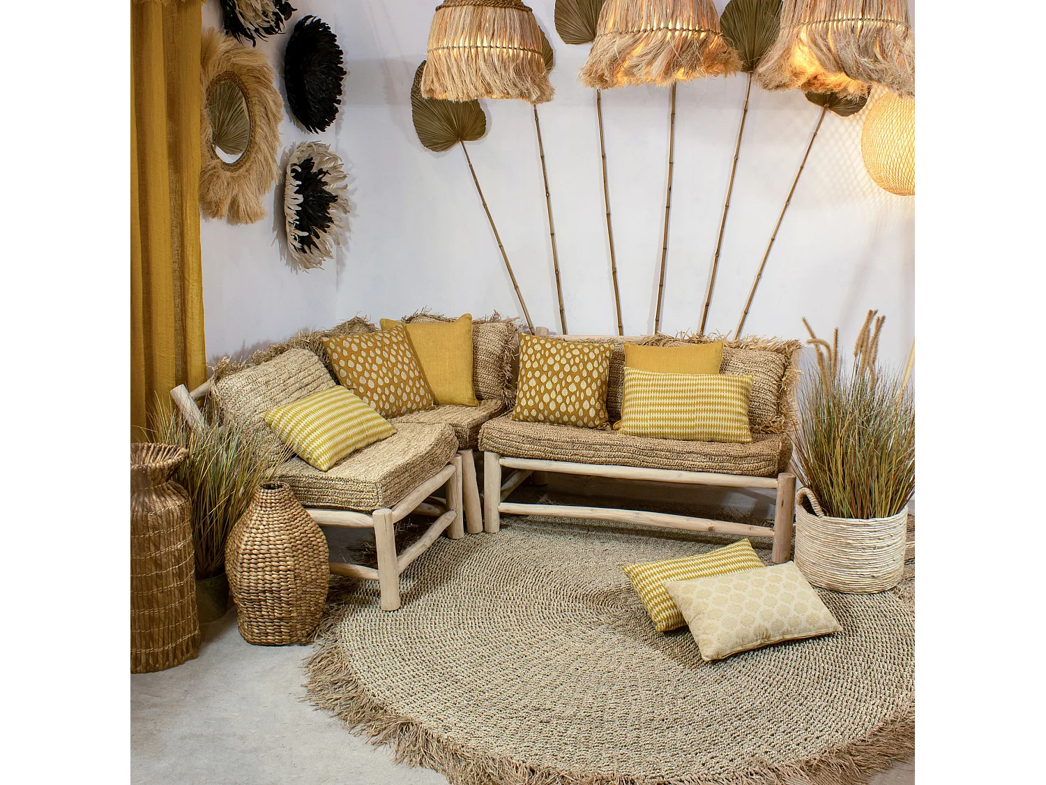 Now's Home - Tapis Rond En Fibres Naturelles De Mendong Frange D180cm Serifos