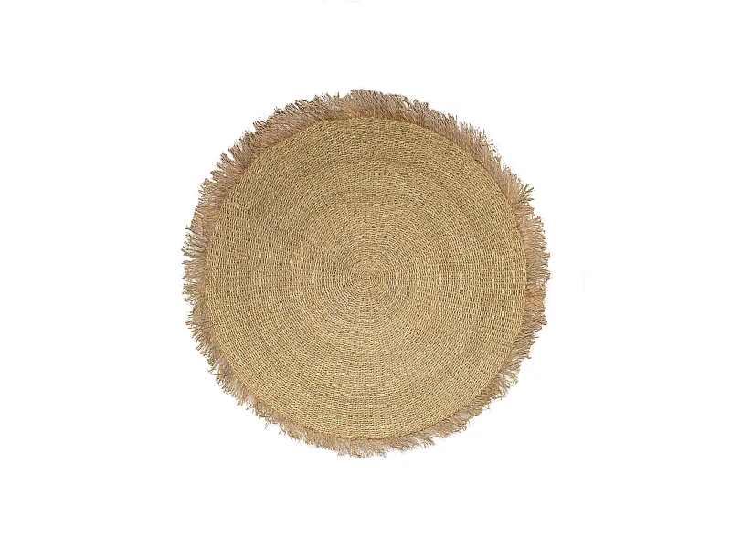 Now's Home - Tapis Rond En Fibres Naturelles De Mendong Frange D180cm Serifos