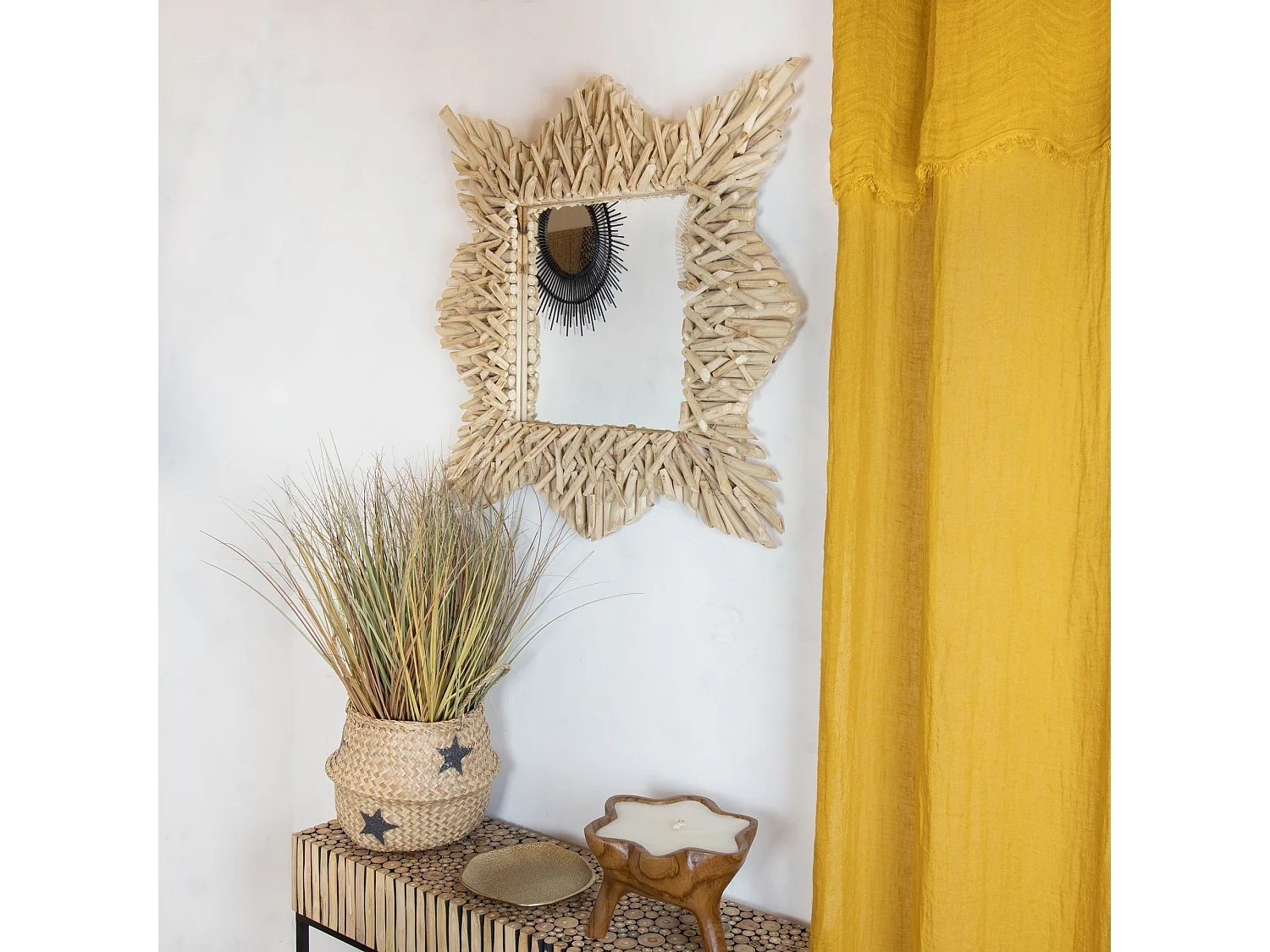 Now's Home - Miroir En Branches De Teck 80x80cm Koh Lanta