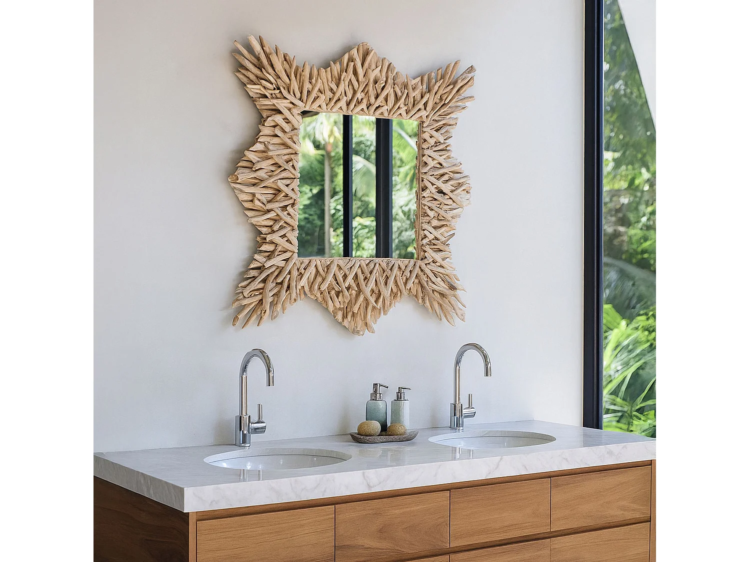 Now's Home - Miroir En Branches De Teck 80x80cm Koh Lanta