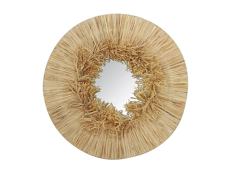 Now's Home - Miroir Rond En Raphia Naturel Fait Main Diametre 55cm El Nido