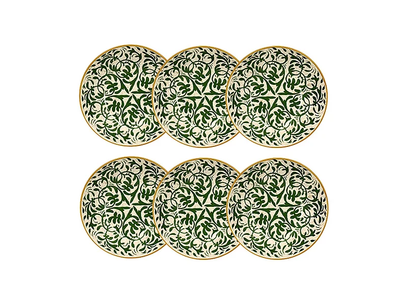 Novastyl - Lot 6 Assiettes Creuses Heraclee 20cm En Gres Decor Vert
