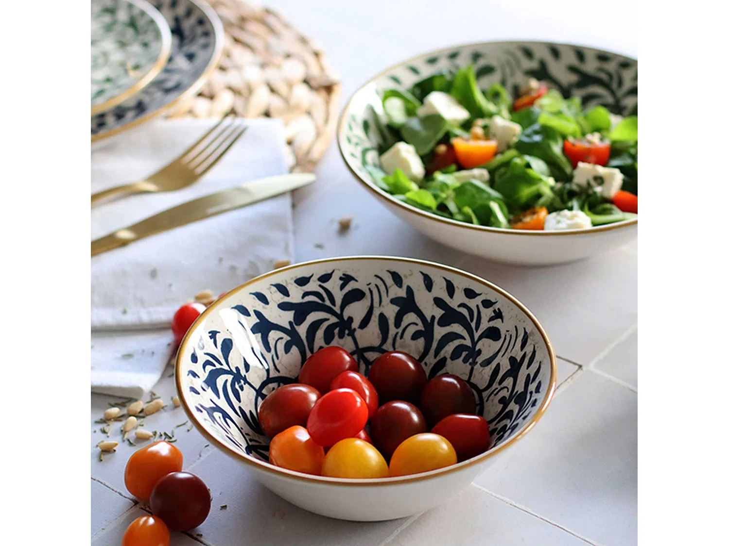 Novastyl - Lot 6 Assiettes Creuses Heraclee 20cm En Gres Decor Vert