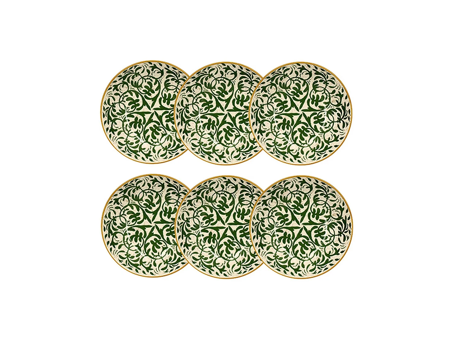 Novastyl - Lot 6 Assiettes Creuses Heraclee 20cm En Gres Decor Vert