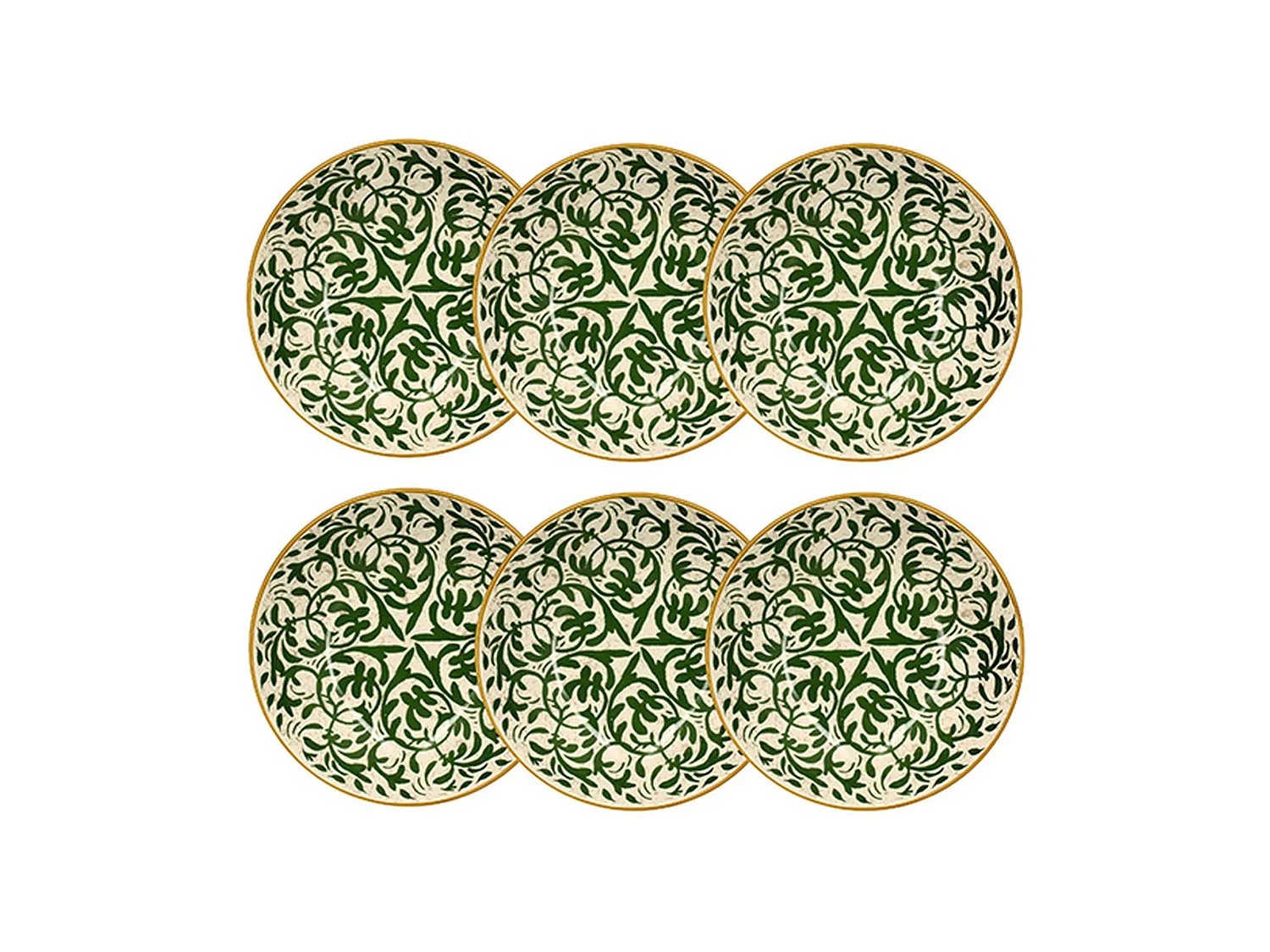 Novastyl - Lot 6 Assiettes Creuses Heraclee 20cm En Gres Decor Vert