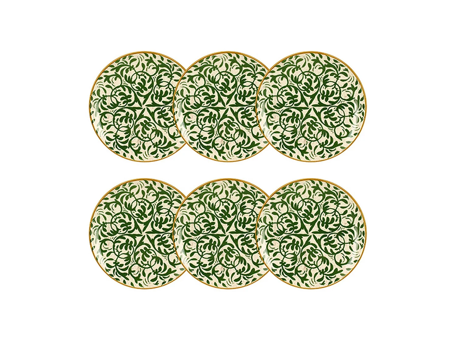 Novastyl - Lot 6 Assiettes Desserts Heraclee 19cm En Gres Decor Vert