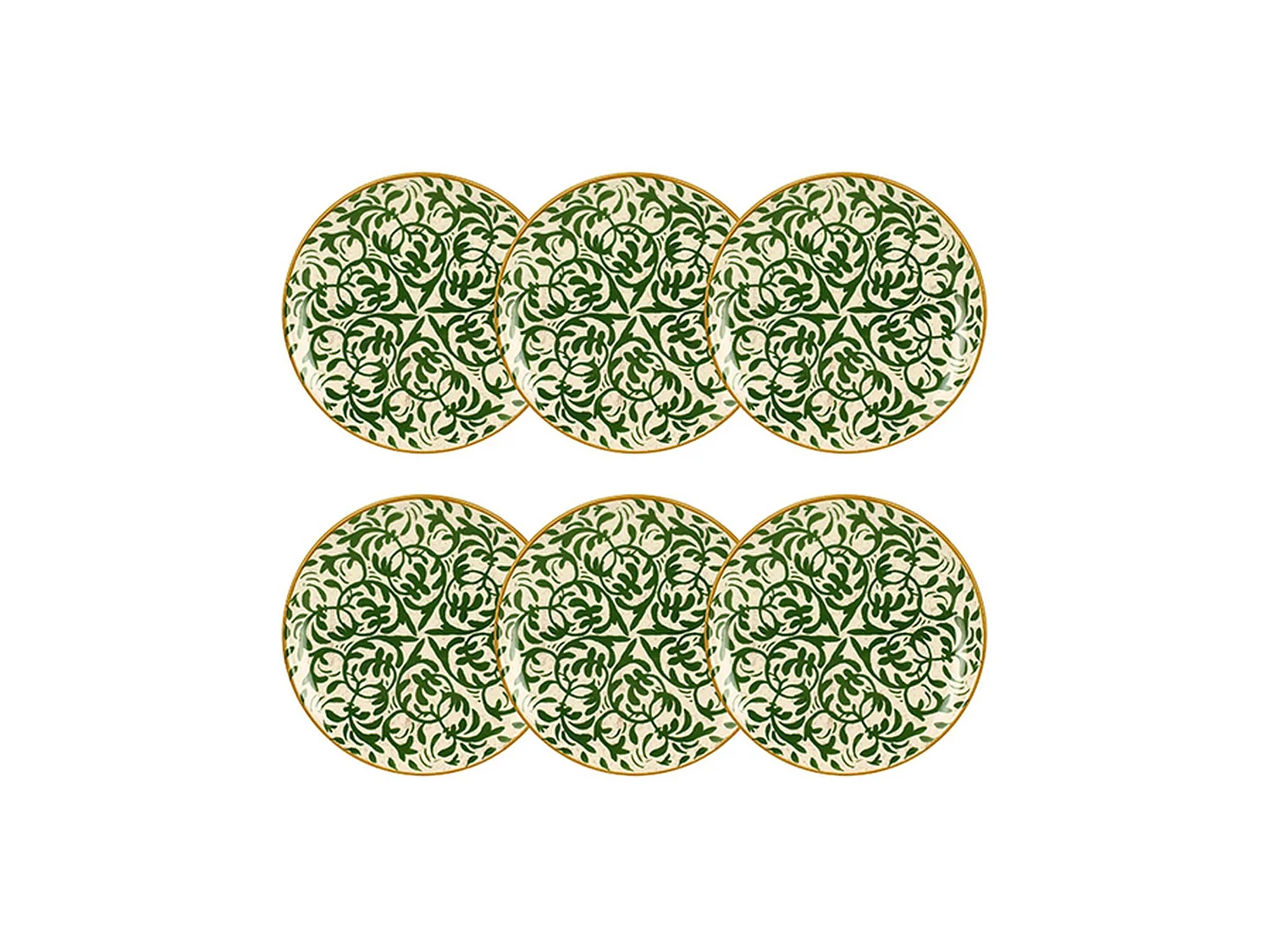 Novastyl - Lot 6 Assiettes Desserts Heraclee 19cm En Gres Decor Vert