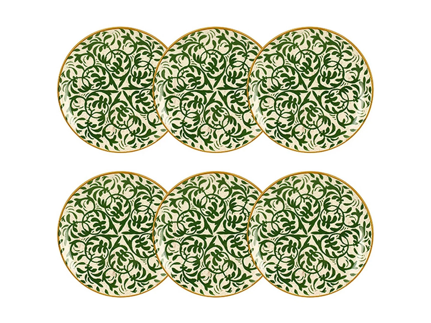 Novastyl - Lot 6 Assiettes Desserts Heraclee 19cm En Gres Decor Vert