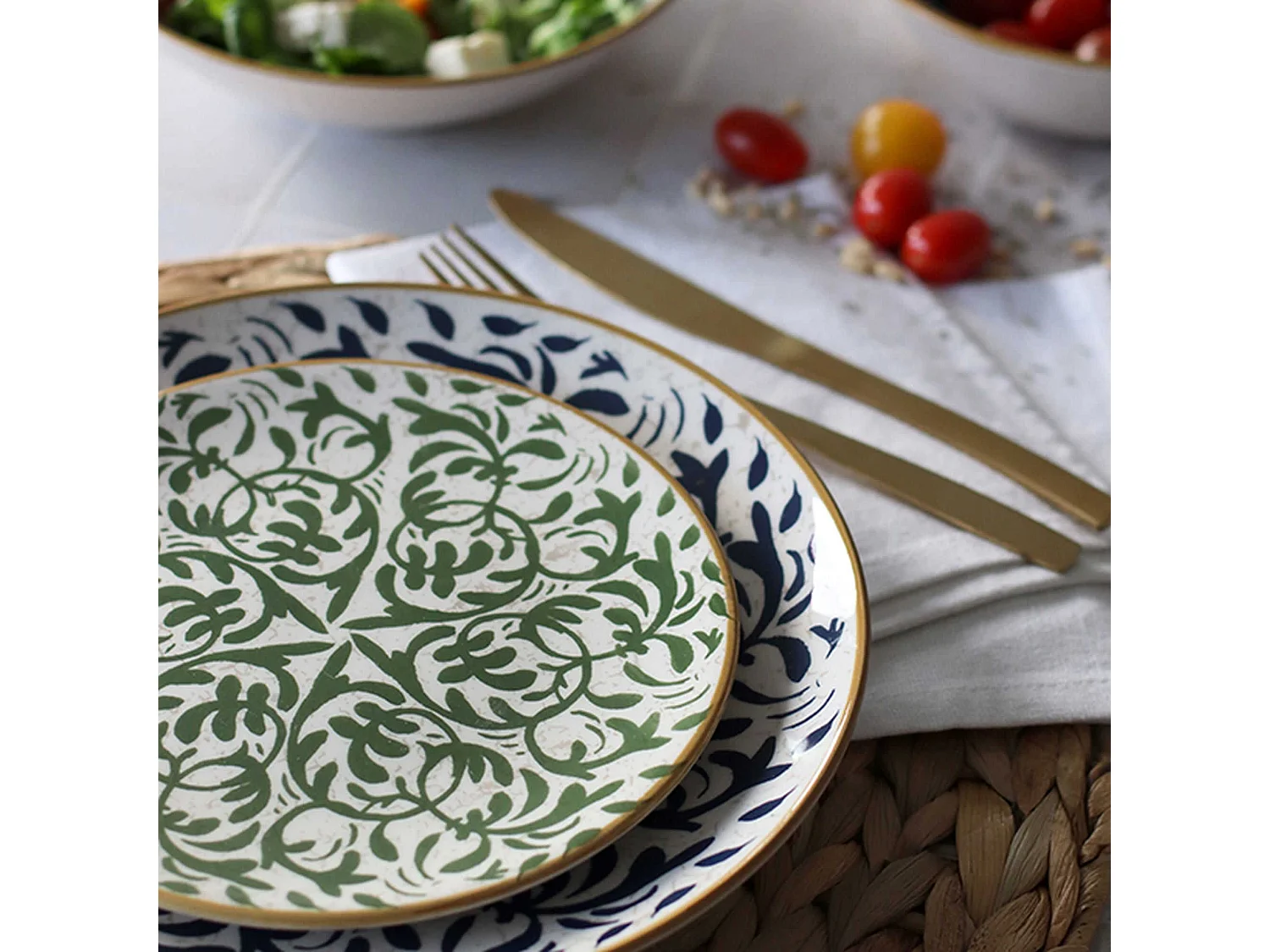 Novastyl - Lot 6 Assiettes Desserts Heraclee 19cm En Gres Decor Vert