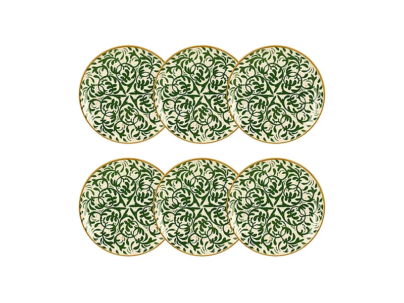 Novastyl - Lot 6 Assiettes Desserts Heraclee 19cm En Gres Decor Vert