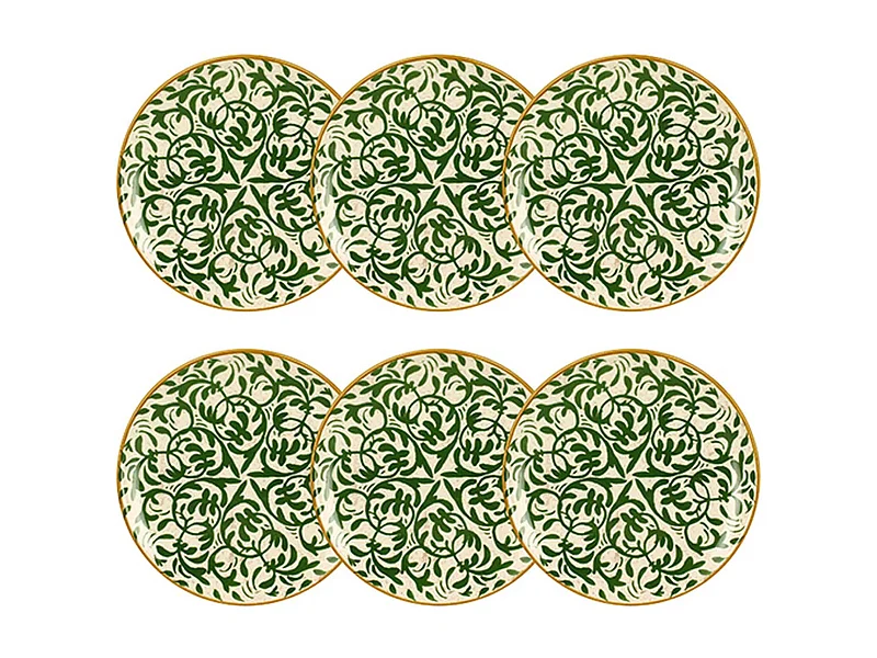 Novastyl - Lot 6 Assiettes Desserts Heraclee 19cm En Gres Decor Vert