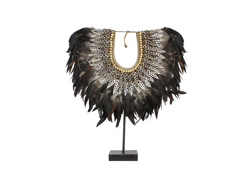 Now's Home - Collier Noir En Plumes Et Coquillages Noirs 40x10x45 Cm Papua