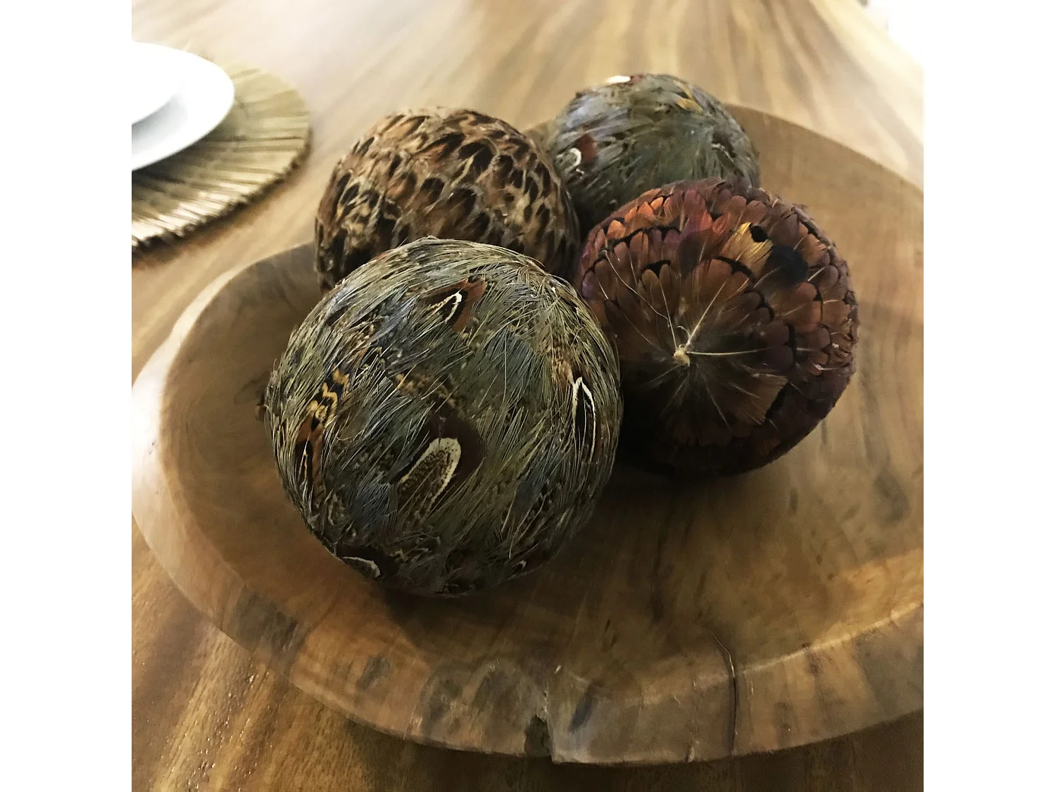 Now's Home - Assortiment De 3 Boules Decoratives En Plume De Faisan O10cm Fagiano