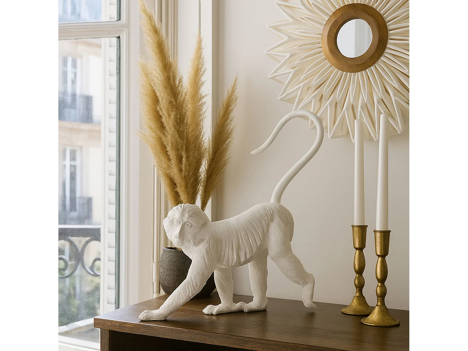 Now's Home - Singe Blanc En Resine 30.5x11.3x41cm Mico