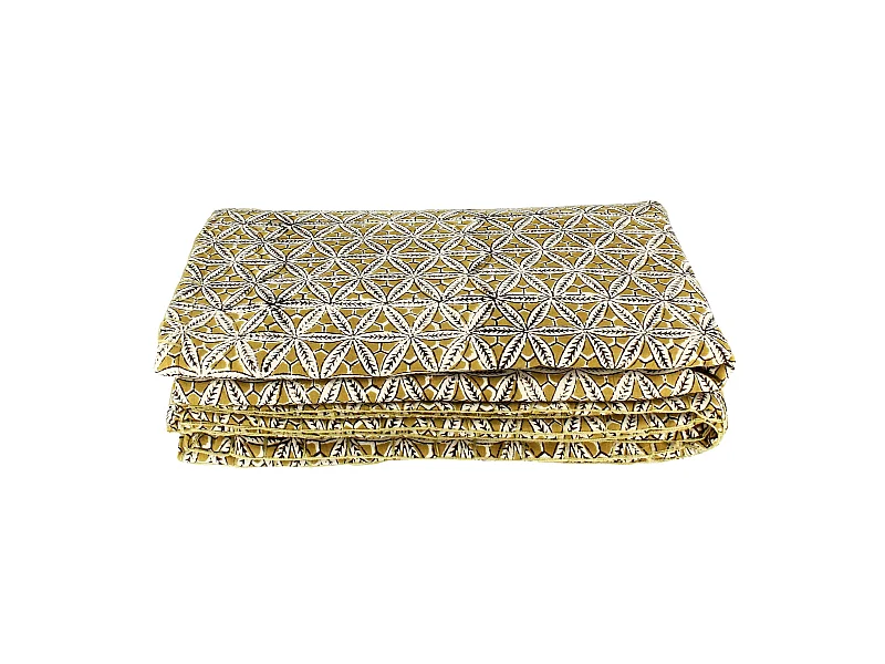 Now's Home - Courte Pointe En Coton Imprime Jaune Moutarde 110x160cm Housnia