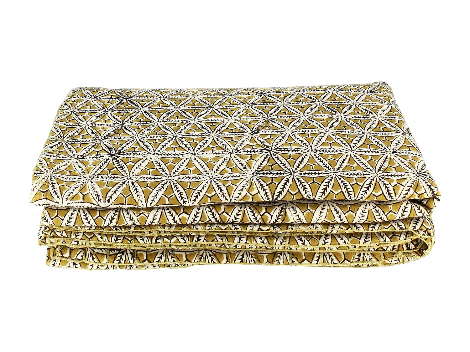 Now's Home - Courte Pointe En Coton Imprimé Jaune Moutarde 110x160cm Housnia