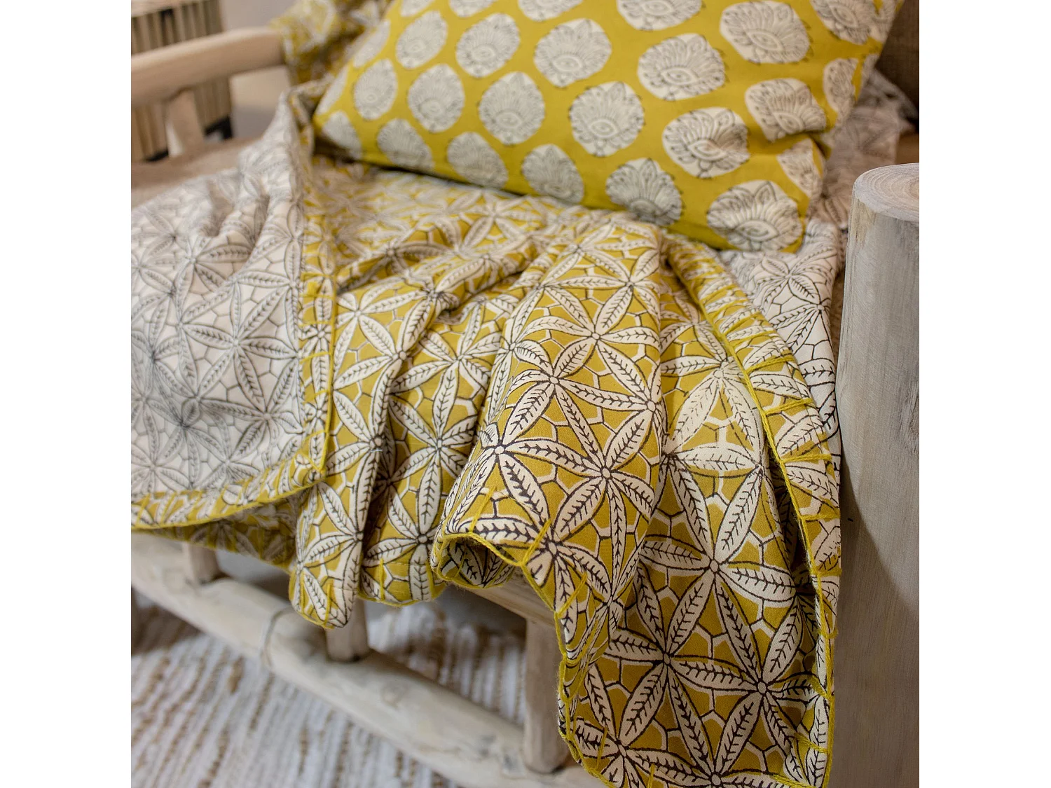 Now's Home - Courte Pointe En Coton Imprimé Jaune Moutarde 110x160cm Housnia